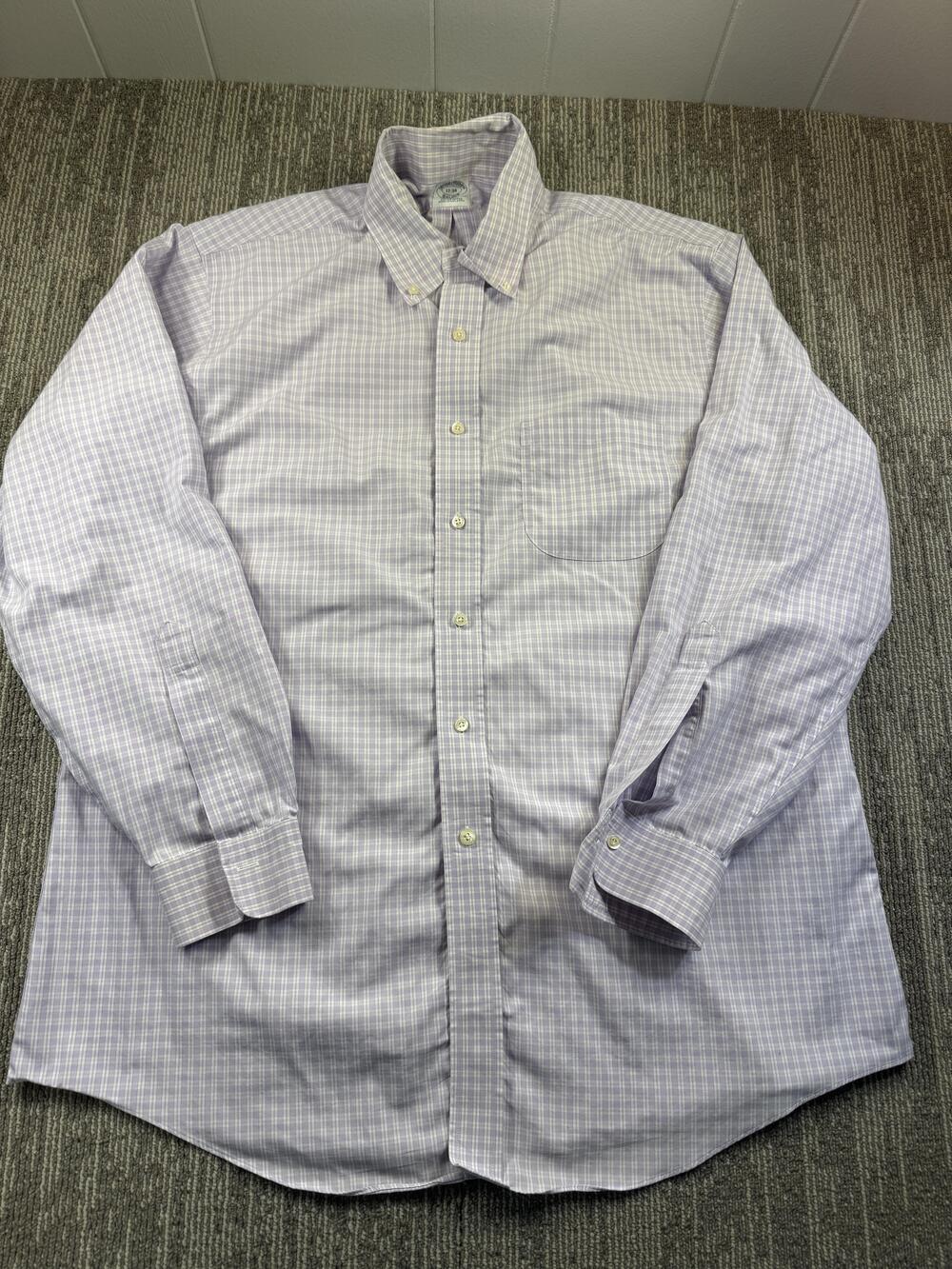 Brooks Brothers Dress Shirt Mens 17 34/35 Purple Check Regent Non Iron Supima LS